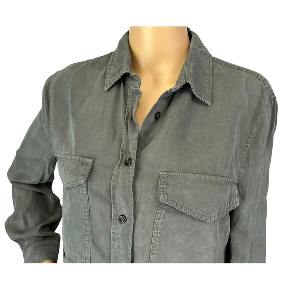 Zara Linen Blend Pocket Shirt Gray Button Collared Long Sleeve Relaxed Size S - Picture 10 of 14